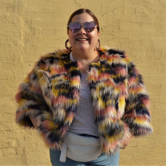Eloquii Multicolor Faux Fur Coat, size 14 16 14/16 - Picture 2 of 5